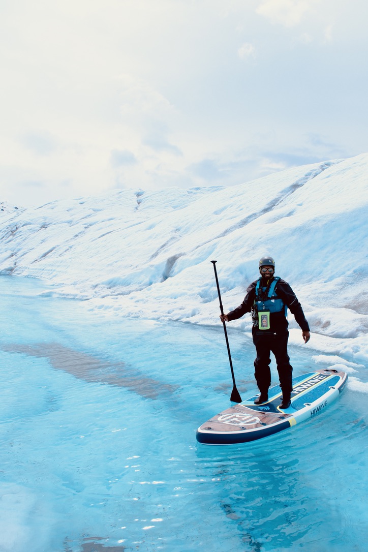 Paddleboarding on a glacial lake in Alaska